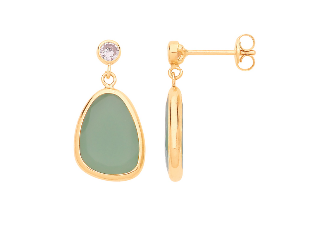 9ct Green Glass Drop Earrings