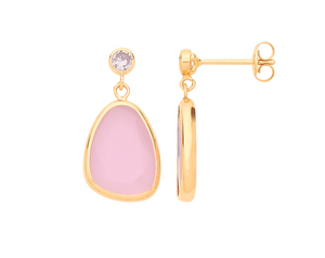 9ct Pink Glass Drop Earrings
