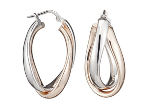 Silver Oval Double Tone Hoops